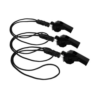 Imagem de Sports Religion Apito Esportivo Plástico Preto com Cordão, Kit 3 Unidades, para Árbitros e Treinadores