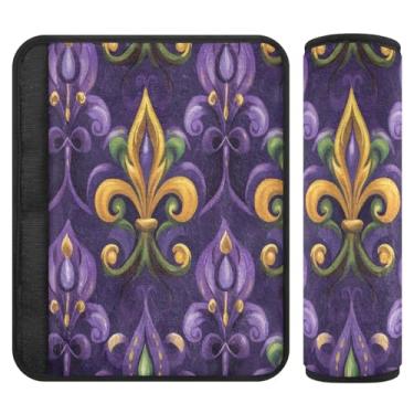 Imagem de Burbuja Capa para cinto de segurança de carro Mardi Gras Fleur-de-lis Protetor de cinto de segurança de carro macio confortável para alça de ombro de assento de carro, 1 par médio
