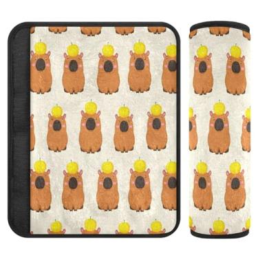 Imagem de Burbuja Capa para cinto de segurança de carro de capivaras de desenho animado macio confortável protetor de cinto de segurança de carro para alça de ombro de assento, 1 par pequeno