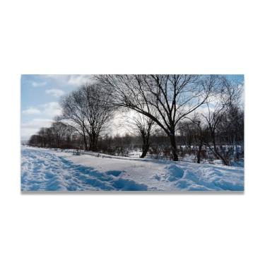 Imagem de LKXGRRSFG Árvores enterradas na neve Foto real cidade mar neve vale rio nascer do sol impressão em tela para decoração de casa 20 x 36 cm sem moldura