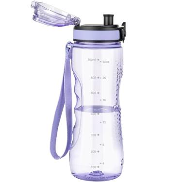 Imagem de OLDLEY Garrafa de água de 740 ml, garrafa de água motivacional com marcador de tempo, garrafa de água esportiva com alça, à prova de vazamento e livre de BPA para escola, academia, viagem, tritan