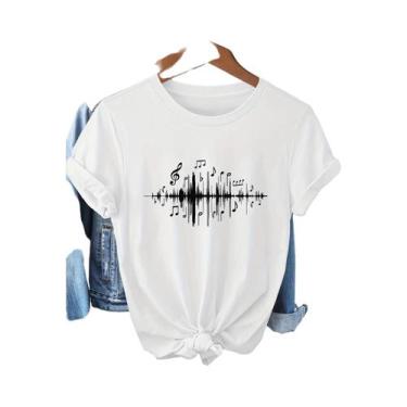 Imagem de Camiseta Gráfica Musical Feminina Rosa Suave Para O Verão, Casual E Co