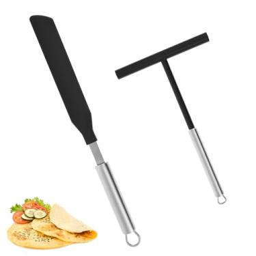 Imagem de Conjunto de 2 espátulas e espátulas de crepe, máquina de fazer forma de crepe de aço inoxidável, ferramenta de panqueca para virar bolo para qualquer máquina de panela plana, acessórios de panela Dosa
