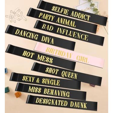 Imagem de Pacote com 10 faixas de aniversário para mulheres grupo, artigos de festa de feliz aniversário, decorações de lembrancinhas para mulheres, conjunto de faixa de glitter de esquadrão de aniversário, 9