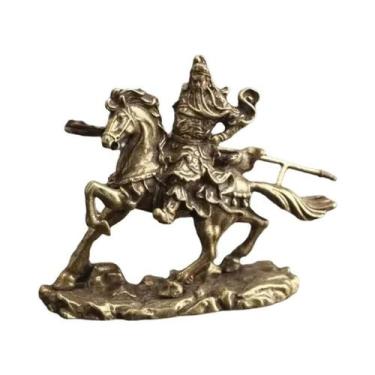 Imagem de Estátua De Latão Do Deus Da Riqueza Guan Gong Montando Cavalo Decoraçã