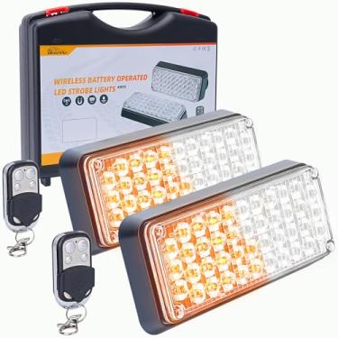 Imagem de BooYu Luz estroboscópica magnética âmbar/branca intermitente/com controle sem fio, luzes de farol de segurança de LED recarregáveis operadas por bateria, barra de luz de aviso de emergência portátil