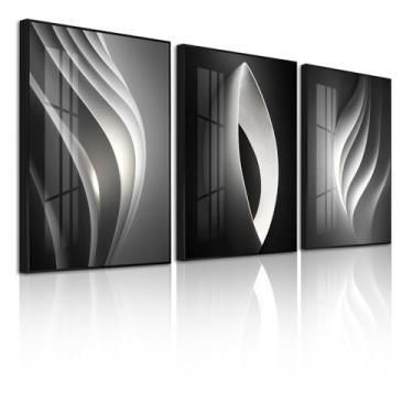 Imagem de Quadro grande arte de parede abstrata moderna para sala de estar, estilo moderno brilhante 3 peças, arte de parede em tela, branco azul amarelo cinza combinando artisticamente para quarto, casa, hotel