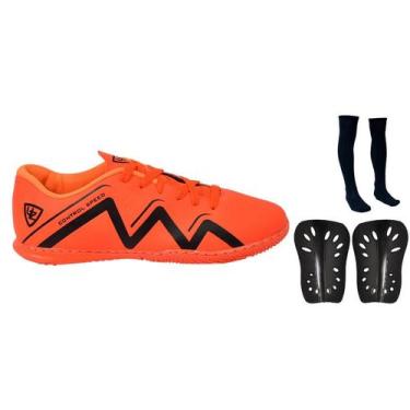 Imagem de Chuteira Futsal 1000 Quadra Costurada Adulto Novo + Meião + Caneleira 