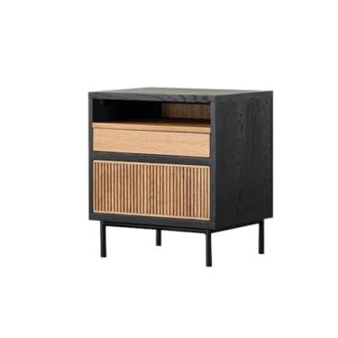 Imagem de Mesa de cabeceira simples nórdica para quarto, armário de armazenamento, mesa lateral preta, mesa de cabeceira de madeira maciça, mesa pequena