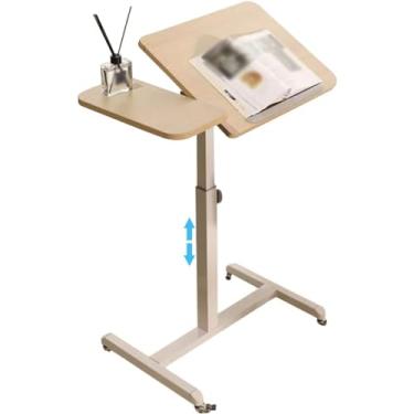 Imagem de Mesa com rodinhas para sofá, mesa de cabeceira portátil com rodas, mesa de laptop ajustável em altura, mesa de pé independente inclinável, fácil de instalar