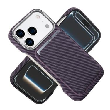 Imagem de Genérico Capa tipo carteira com textura de fibra de carbono magnética para iPhone 17/17 Air/17 Pro/17 Pro Max, ranhura para cartão separado e capa protetora (roxo, 17 Pro)