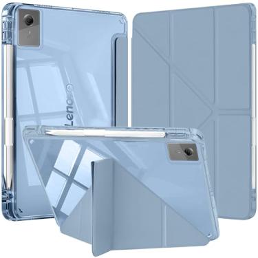 Imagem de YeaQuelior Capa para Lenovo Tab M11/Tab K11 LTE 11" 2024 TB330FU com suporte para caneta, capa protetora com tampa traseira transparente transparente, dormir carro/despertar (azul cinza)