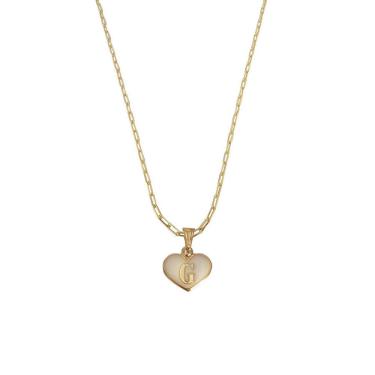 Imagem de Colar Cartier 45Cm Coração Branco Letra G Banhado Ouro 18K