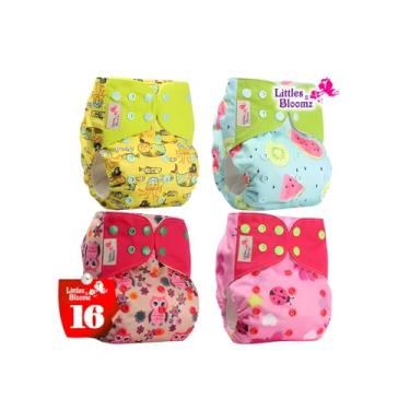 Imagem de Kit 4 Fraldas Ecológicas de Pano Premium Littles&Bloomz + 4 Absorventes em Melton 4 camadas - 3kg a 15kg