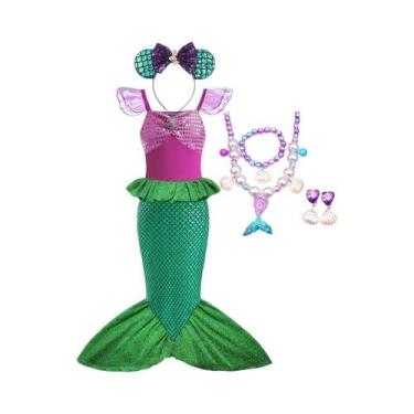 Imagem de Vestido de Princesa Ariel - Pequena Sereia - Manga Curta em Tule para 