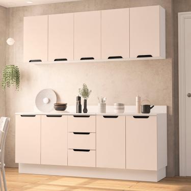 Imagem de Cozinha Modulada 4 Peças com Tampo e Rodapé Maeena Politorno - Branco/Creme