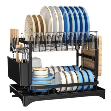 Imagem de Rack de secagem de pratos para bancada Rack de pratos de alumínio premium de 2 camadas com suporte para utensílio de escorredor Placa de corte Armazenamento que economiza espaço