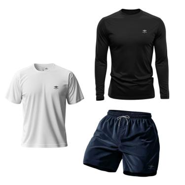 Imagem de Kit Camiseta Dry Manga Longa Uv, Manga Curta E Short Mauricinho P Ao Plus Treino Praia Verão Básico-Masculino