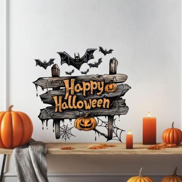 Imagem de Adesivos de parede Halloween Pumpkin Bat Placa de madeira PVC 29x30cm 