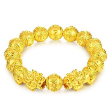 Imagem de Pulseira de miçangas Pixius banhada a ouro de 12 mm para homens e mulh