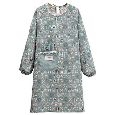 Imagem de Avental floral de manga comprida de algodão para mulheres 90x105cm - Y