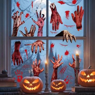 Imagem de Adesivos de parede Halloween Bloody Handprint Window Wallpaper - yiwei