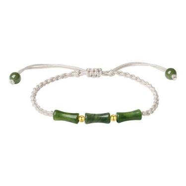Imagem de Pulseira S925 Silver Bamboo Bead para mulheres com nefrite de oliva - 