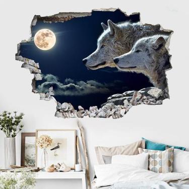 Imagem de Adesivo de parede 3D Howling Wolf autoadesivo em PVC 50x70cm - yiweisa