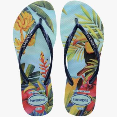 Imagem de Chinelo Havaianas Slim Tropical Feminino, Azul, 37/38