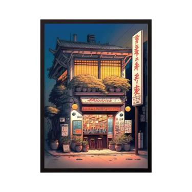 Imagem de Pôster De Parede Moderno Com Estampa De Anime E Ramen, Vista Da Rua De