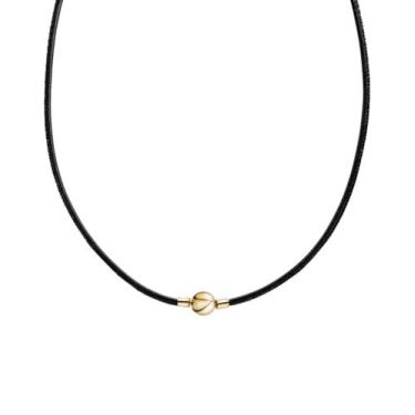 Imagem de Colar de Couro Trançado Preto com Fecho Banho Ouro - Pulseiras e Berlo