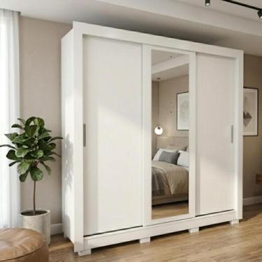 Imagem de Guarda Roupa Casal 3 Portas com espelho Atlas com pés Branco - Móveis 