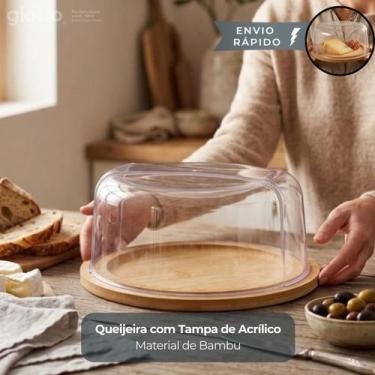 Imagem de Queijeira Bambu Giotto Porta Queijo Tampa Cozinha Elegante