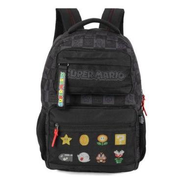 Imagem de Mochila Escolar De Costas Super Mario Meninos Juvenil Preta Preto - Lu