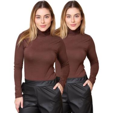 Imagem de Kit 2 Blusas Feminina Manga Longa Gola Alta Cacharrel de Viscose - Mar
