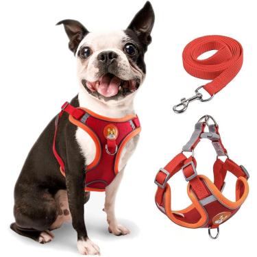 Imagem de Coleira Peitoral para Cachorro OEM para Pets Pequenos e Médios em Poliéster Vermelho Tamanho m com Guia 01 Unidade