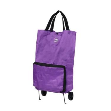 Imagem de Bolsa Multiuso Dobrável Com Rodinhas Roxa Bel Para Compras E Transport