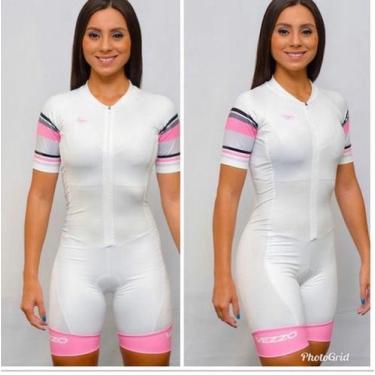 Imagem de Macaquinho ciclismo feminino manga curta - Vezzo cycle sport , Branco,
