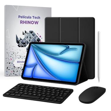 Imagem de Kit Capa Preta Slim com suporte de caneta para iPad Air 13”/Pro 12.9” e Pro 13" : Película de vidro + Caneta Precision + Teclado e Mouse (Rhinow)