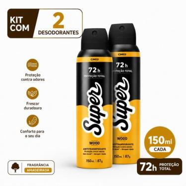 Imagem de Kit 2 Desodorante Antitranspirante Aerossol Super Wood 72h Pele Sensív