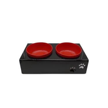 Imagem de Comedouro duplo cães e gatos potes 400ml (Preto com potes Vermelho)