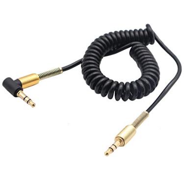 Imagem de AAOTOKK Cabo enrolado de 3,5 mm, ângulo reto de 90 graus, 3 polos, macho de 3,5 mm para conector TRS de ângulo reto macho de 3,5 mm, cabo auxiliar de mola de áudio estéreo para todos os smartphones,