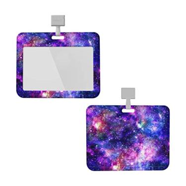 Imagem de Suporte de crachá Galaxy Constellation horizontal destacável para pescoço para homens e mulheres à prova d'água cartão de identificação nome capa protetora com cordão para escritórios carteira de motorista escolar