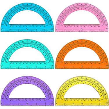 Imagem de Transferidores de matemática transferidores de plástico 180 graus 6 polegadas Translúcidos para geometria, medição de ângulo, material escolar infantil estudantes (6 peças)