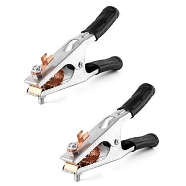 Imagem de QWORK Braçadeira de solo de soldagem, pacote com 2 grampos de solo galvanizados 500A de cobre para soldador manual tipo EUA