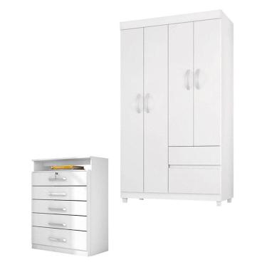 Imagem de Cômoda Triunfo e Guarda Roupa Solteiro Lótus Branco Flex - Demóbile