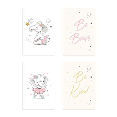 Imagem de Placas Decorativas Elefante Rosa Para Quarto 30x40cm Kit 4un
