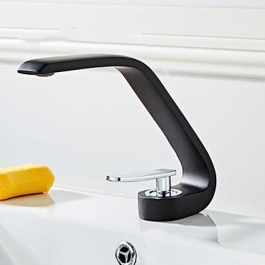 Imagem de Torneira para lavatório em latão cromado escova para lavatório de níquel torneira misturadora torneira vaidade quente água fria torneira do banheiro, redondo preto