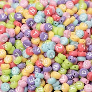 Imagem de 1000 peças de contas redondas de acrílico branco colorido com contas brancas alfabeto 4 x 7 mm contas para pulseiras, colar, joias, suprimentos. (cor branca)