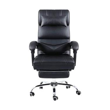 Imagem de Cadeira de escritório em casa cadeira ergonômica para computador com apoio lombar apoio de braço e apoio para os pés, giratório, encosto alto, cadeira reclinável de couro PU, preto